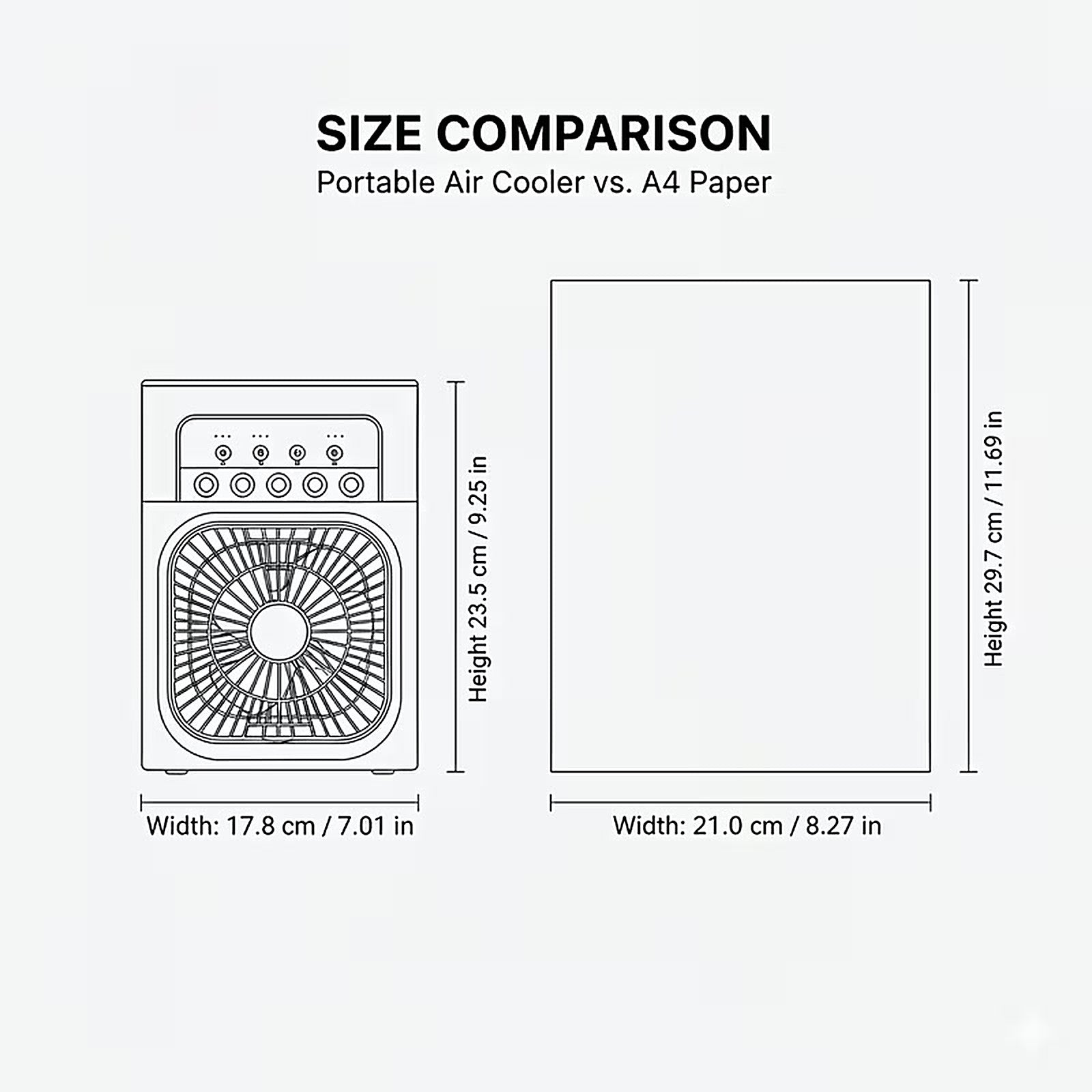 Size comparison with A4 paper (17.8 x 23.5 cm)