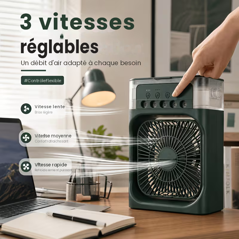 Three adjustable fan speeds on the portable misting cooler