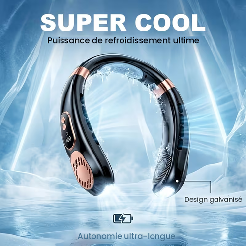 Black electroplated bladeless neck fan with ultra-long battery life